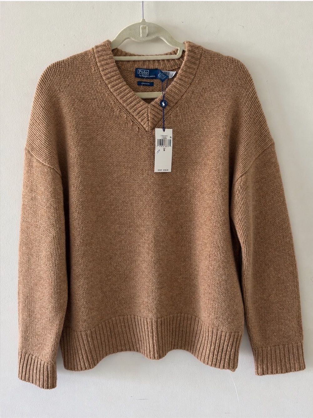 NWT Polo by Ralph Lauren Oversized Cashmere  V-Neck Sweater in Camel size S $598